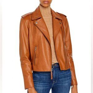GUC Joie Leolani Lamb Leather Jacket Cognac Brown Size XS
